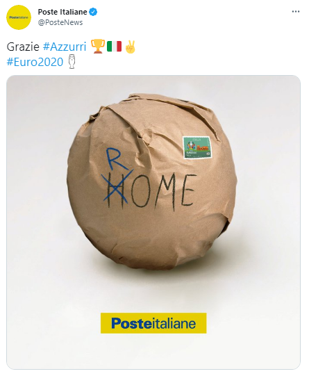 A gauche un tweet de la poste anglaise avant la finale.. à droite, la réponse de la poste italienne après la finale. #Euro2020Final