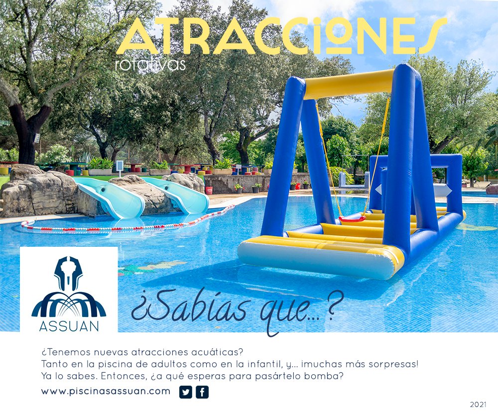 PiscinasAssuan's tweet photo. ¿Aún no has visto las nuevas atracciones acuáticas de Piscinas Assuan?
¡¡Para que la diversión tanto de grandes como pequeños no termine!!
¿A qué esperas para pasártelo bomba?
Visita nuestra web para consultar todo lo que necesites saber:
https://t.co/jGrkArvAIg https://t.co/eOSkXKUyya