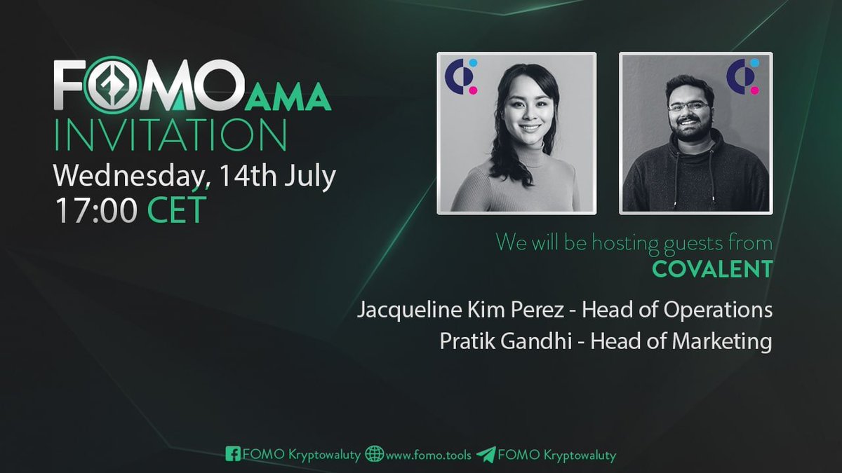 crypto_fomo_'s tweet photo. ❗#AMA Alert❗

@crypto_fomo_ will be hosting a special guest from 
@Covalent_HQ : 

@j_kimperez - Head of operations
@travpreneur - Head of marketing

🗓️Wed, July 14, 2021
⏰17:00 CET 
📌https://t.co/KWs8shpM8b
🏆Best questions from comments will be used in the AMA!
$CQT $NOFOMO https://t.co/1axGqfiFyR