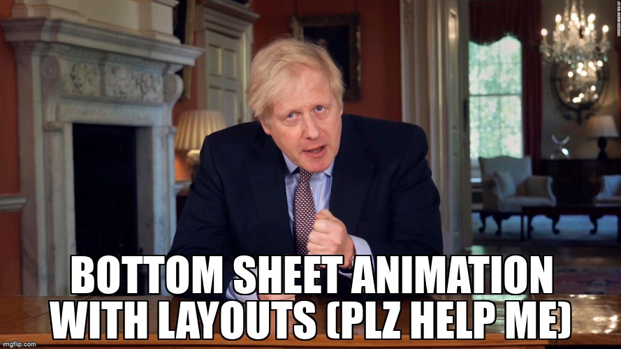 overflow_meme's tweet image. Bottom Sheet Animation with Layouts (plz help me) stackoverflow.com/questions/6833… #bottomsheet #androidcoordinatorlayout #android #kotlin #androidmotionlayout