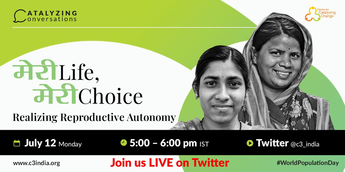 c3_india's tweet photo. Thank you for joining us today for a Live Discussion on 'Meri Life, Meri Choice: Realizing Reproductive Autonomy'. We would like to welcome our panellists for today: @ChandraMouliWHO @MedhaGandhi @YadavVithika @kevinkennethlee @jaydeeptank @aparajitagogoi https://t.co/dQMqotm2iE