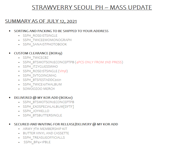 StrawVerrySPH's tweet photo. MASS UPDATE as of JULY 12, 2021

Please read carefully below ✨

Thank you for your patience and understanding 🤗💜

Don't hesitate to DM us if you have any concerns/questions.

#StrawVerryUpdates 🍓 https://t.co/GQeCUKXBa5
