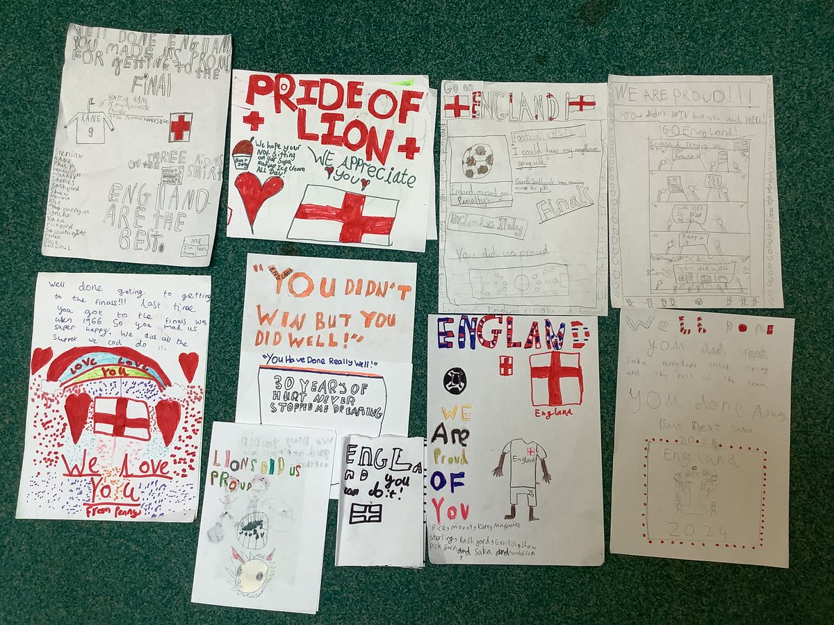 BaildonCE's tweet photo. Year 3 wanted to show their support for the England team even though they lost we still think they did brilliantly and couldn't be prouder of them! @GarethSouthgate @HKane @HarryMaguire93 @Kalvinphillips @LukeShaw23 @masonmount_10 @sterling7 @MarcusRashford https://t.co/wDlUm06fEn