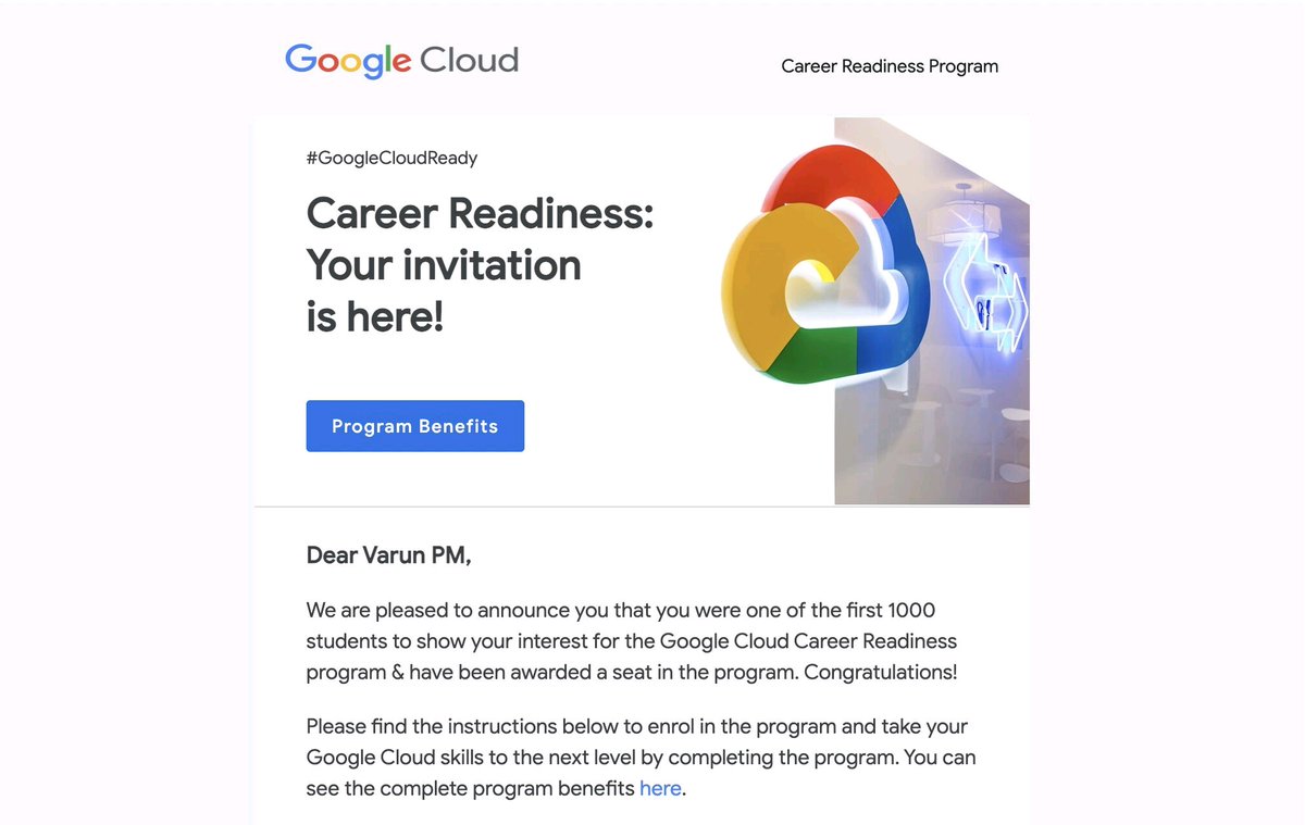 varunpmcbe's tweet photo. I'm Happy to Announce that I Got Seat in Google Cloud Career Readiness Program. This is the program where you learn and make your career in Google Cloud. I have taken a course on Associate Cloud Engineer (ACE track) and soon I will crack my ACE exam as well. @GoogleCloud_IN https://t.co/2dgfpKtoBC