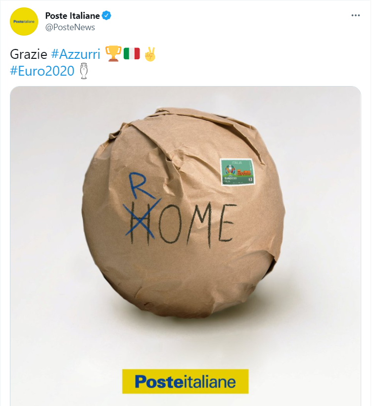 GiuseLatorraca2's tweet photo. Bellissimo!
POSTE ITALIANE risponde a ROYAL MAIL (le poste inglesi). Corregge l’indirizzo di spedizione in ROME con francobolli italiani. Bravi! #ItaliaInghilterra 
.
#Euro2020 #ITAENG #ITAING #InghilterraITALIA #Wembley #Azzurri #ItsComingRome #itsnotcominghome https://t.co/yjHuf9SJx5