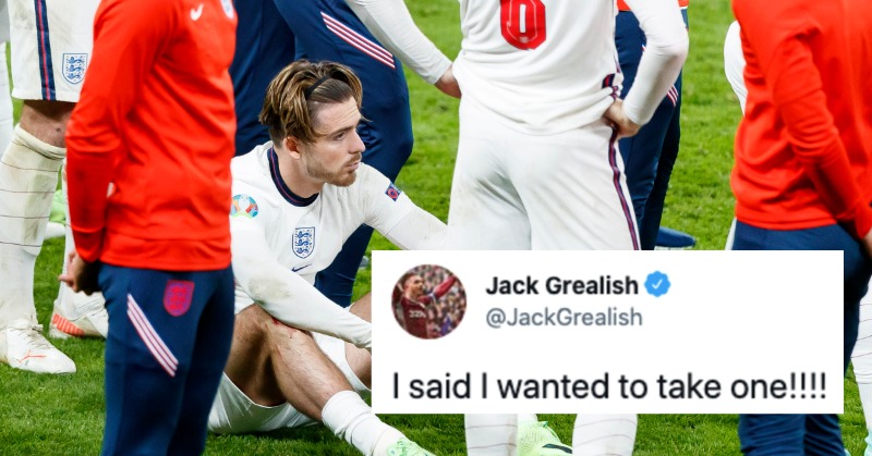 talkSPORT's tweet photo. Jack Grealish insists he 'WANTED to take a penalty', as #ENG star hits back against accusations he 'didn't stand up' during shootout