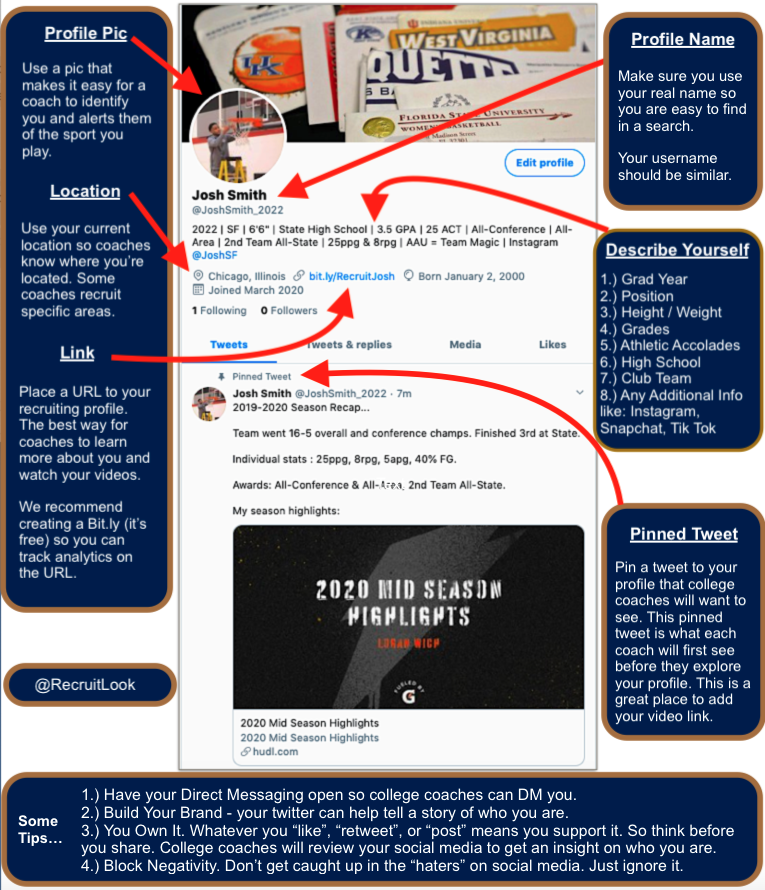 coach_ad's tweet photo. Some #TuesdayTips on how HS players should set up their social media profiles if they are looking to be recruited at the college level. (h/t @RecruitLook) https://t.co/FeDuZRKvAQ