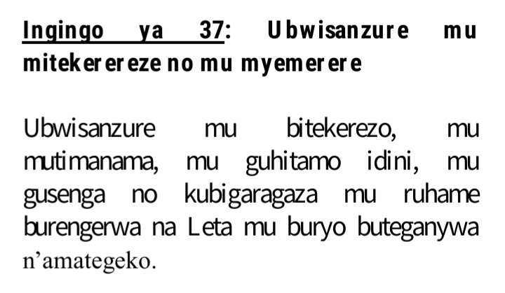 TalkLawRw's tweet photo. Ubwisanzure mu guhitamo #IDINI, mu #GUSENGA no kubigaragaza mu #RUHAME burengerwa na Leta
#ARIKO
-Umuryango ushaka gutangira ibikorwa byabyo bigomba kubanza gusaba no guhabwa ubuzimagatozi
-Inyigisho zitangirwa mu nyubako zabugenewe kandi izibangamira ubuzima zirabujijwe
#RwoT https://t.co/QKnpHer6jB