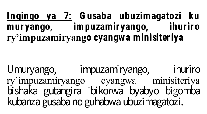 TalkLawRw's tweet photo. Ubwisanzure mu guhitamo #IDINI, mu #GUSENGA no kubigaragaza mu #RUHAME burengerwa na Leta
#ARIKO
-Umuryango ushaka gutangira ibikorwa byabyo bigomba kubanza gusaba no guhabwa ubuzimagatozi
-Inyigisho zitangirwa mu nyubako zabugenewe kandi izibangamira ubuzima zirabujijwe
#RwoT https://t.co/QKnpHer6jB