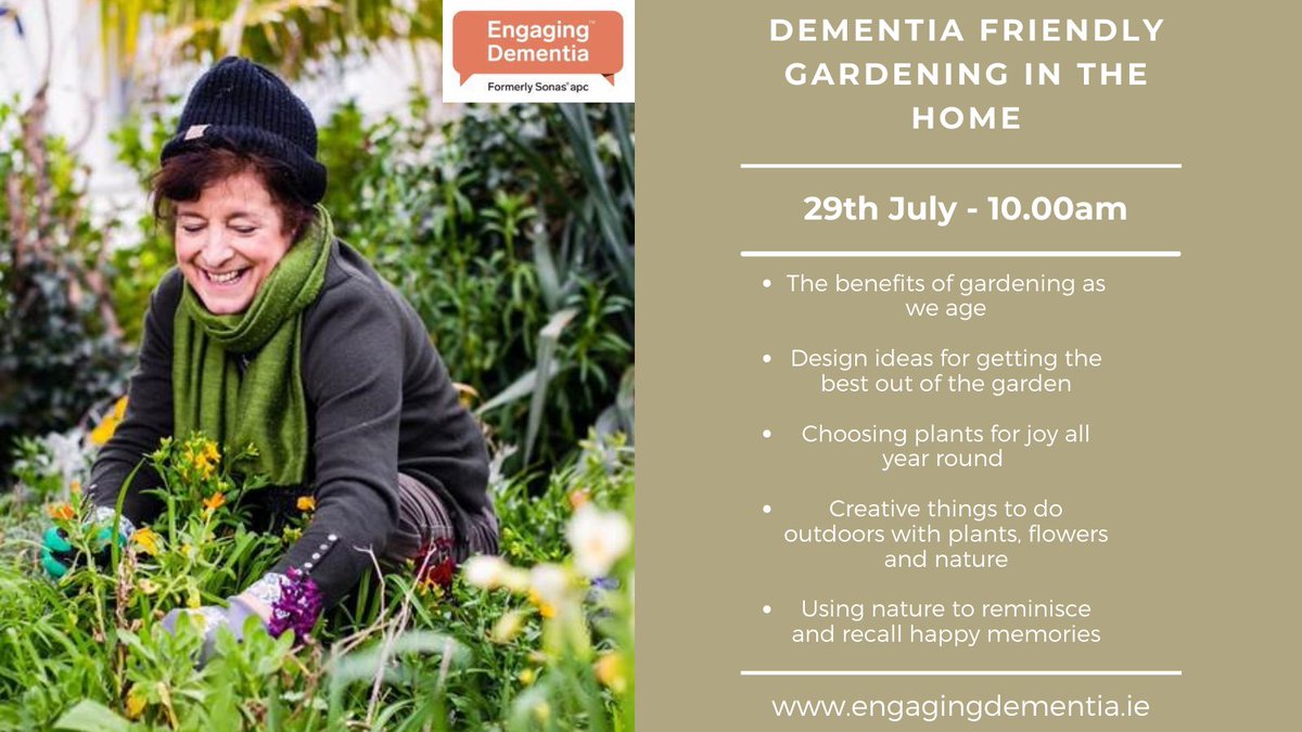 Are you living with or caring at home for somebody with #dementia? 
Learn how to turn your garden into a safe and accessible space for your loved ones eventbrite.ie/e/dementia-fri…
#gardening #dementiacare #familycarer