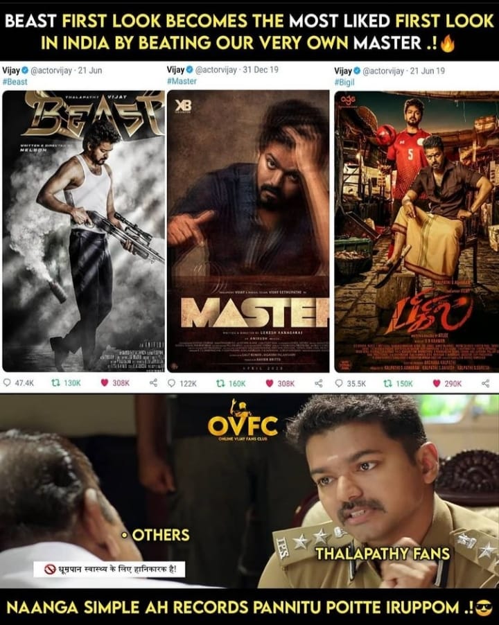 talesofArjunn's tweet photo. ഇവിടെ റെക്കോർഡ് ഇടുന്നതും അത് തകർക്കുന്നതും ഒരാൾ തന്നെ 😌🔥💯
#BeastFirstLook Becomes The Most Liked First Look In India Beating #MasterFirstLook 🔥
@actorvijay
#Master | #Beast | #ThalapathyVijay https://t.co/a1rEnSikcy