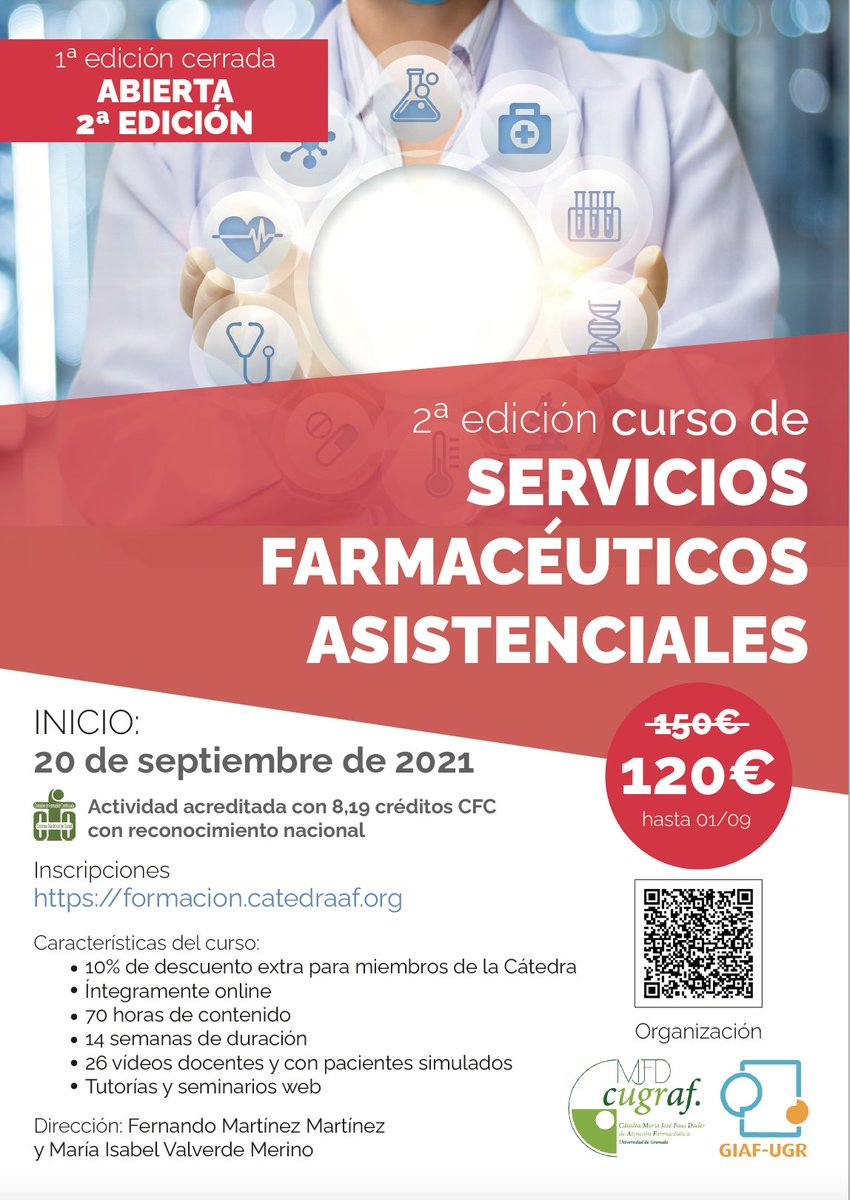 catedraaf's tweet photo. 🟩 ¡Ya está abierto el plazo para la Segunda Edición del Curso de Servicios Farmacéuticos Asistenciales! Totalmente on line y 6 temas teórico-prácticos. 
🤓 ¡¡No te quedes sin tu plaza!!
💻 Mas info en: 
https://t.co/ltVHi5A7Po https://t.co/amyZXTAaYg