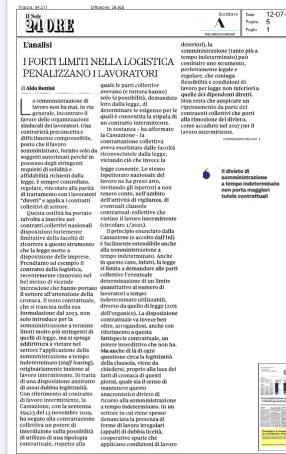 Ottimo <a href="/bottaldo/">Aldo Bottini</a> che evidenzia come la logistica continui a vietare ( vedremo se lecitamente) lo #staffleasing ;precludendo la flessibilità buona a favore delle #cooperativespurie. <a href="/assolavoro/">Assolavoro</a> <a href="/assologistica/">ASSOLOGISTICA CeF</a>