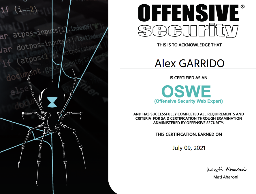 Zeecka_'s tweet image. I just got #OSWE certified, thanks @offsectraining 🙂.