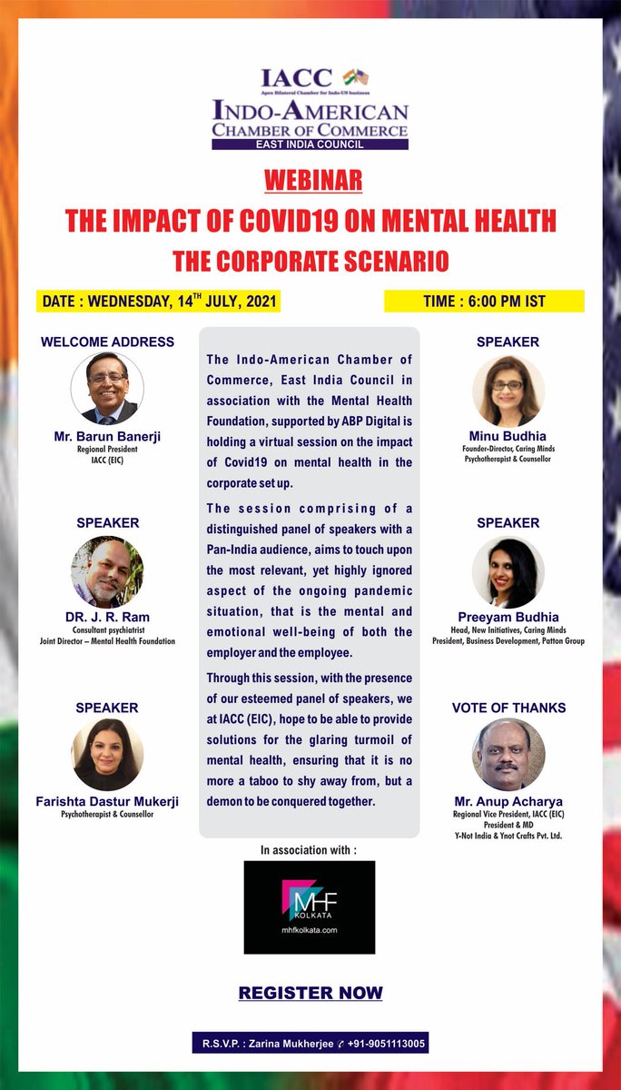 In the face of the ongoing Covid19 pandemic, we at IACC, East India Council aim to address and create awareness on this pertinent topic of ‘The Impact of Covid19 on Mental Health in the Corporate Setup.’ Block your date!  Complete your registration today.