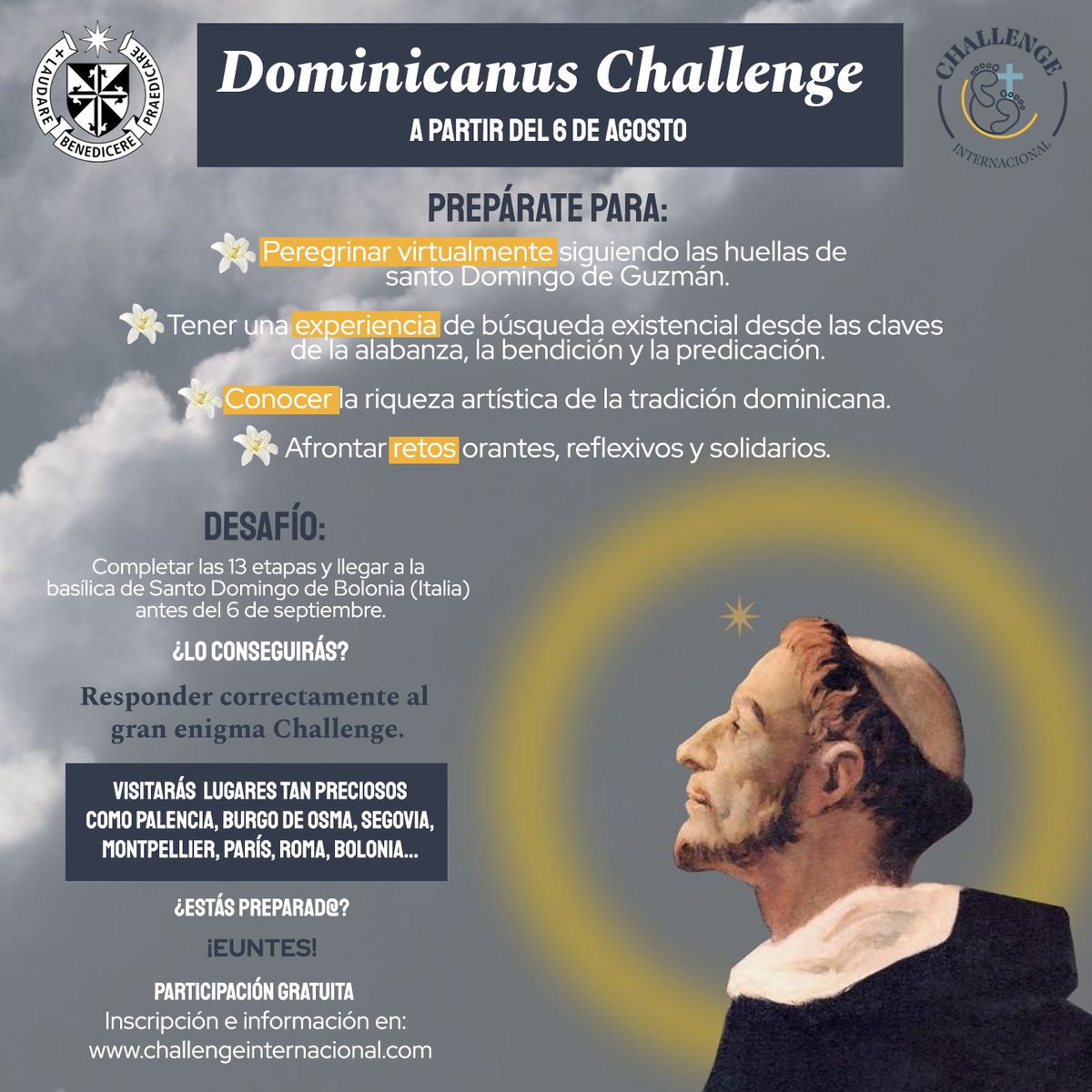 Mañana comienza el #DominicanusChallenge, una peregrinación virtual por los caminos de Santo Domingo de Guzmán. dominicos.org/noticia/domini… Un itinerario geográfico y espiritual por los lugares que vieron nacer, crecer y morir al fundador de la <a href="/OrdenDomincana/">Orden de Predicadores</a>.