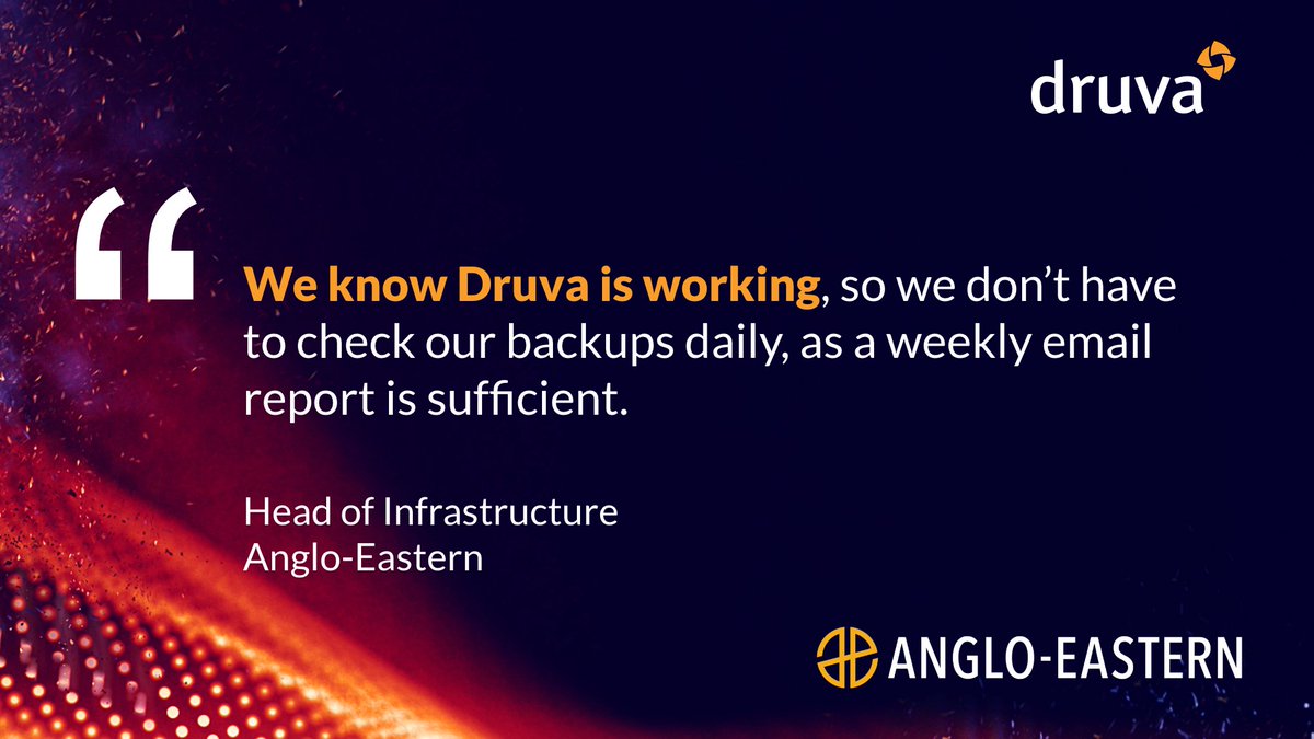 HiJamesClark's tweet photo. #MotivationMonday 👏 After moving to cloud, @AngloEasterngrp was able to reduce time spent managing #M365 data backups by 10x while cutting IT administrator time in half. Read their story here  https://t.co/q7IPAOjf8R

@druvainc https://t.co/YS9Ga70F8i
