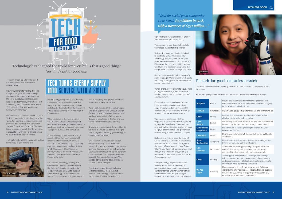 The Business Magazine - South West & West Midlands (@bizinnovatemag) on Twitter photo Tech for Good report is on pgs 10-19 of the latest issue.buff.ly/2DnJYw5 <a href="/Oxford_VR_Ltd/">Oxford VR</a> <a href="/GoodEnergy/">Good Energy</a> <a href="/OctopusEnergy/">Octopus Energy</a> <a href="/openbionics/">Open Bionics</a> <a href="/coleaccounting1/">Danielle Cole</a> <a href="/TechPixies/">TechPixies</a> @NestaChallenges @BPE_Solicitors <a href="/CRMagri/">CRMAgriCommodities</a> <a href="/albotherm/">Albotherm</a> <a href="/PertempsJobs/">Pertemps</a> <a href="/altitudeangel/">Team Altitude Angel</a> @Hyperbat <a href="/OvuSense/">OvuSense</a> @enreach_uk Tech for Good report is on pgs 10-19 of the latest issue.buff.ly/2DnJYw5 <a href="/Oxford_VR_Ltd/">Oxford VR</a> <a href="/GoodEnergy/">Good Energy</a> <a href="/OctopusEnergy/">Octopus Energy</a> <a href="/openbionics/">Open Bionics</a> <a href="/coleaccounting1/">Danielle Cole</a> <a href="/TechPixies/">TechPixies</a> @NestaChallenges @BPE_Solicitors <a href="/CRMagri/">CRMAgriCommodities</a> <a href="/albotherm/">Albotherm</a> <a href="/PertempsJobs/">Pertemps</a> <a href="/altitudeangel/">Team Altitude Angel</a> @Hyperbat <a href="/OvuSense/">OvuSense</a> @enreach_uk
