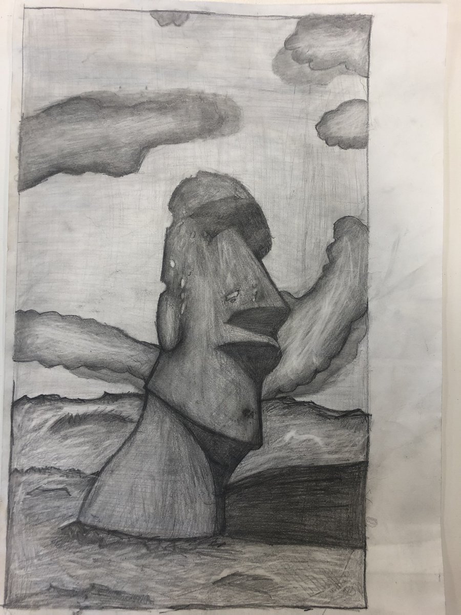 Part 2:

Students developed their knowledge of the grid method &amp; tonal scale for this project &amp; have gone on to design &amp; create 3D clay sculptures of the Moai statues.