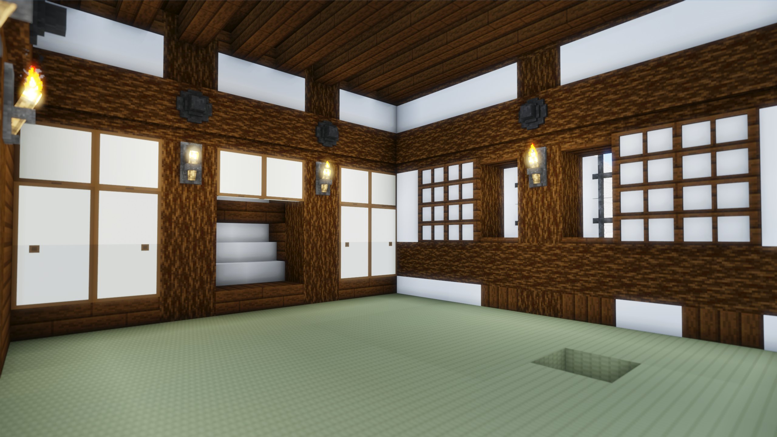 Daiちゃん マインクラフト 姫路城じゃばばん進捗 折廻櫓二階西室東南隅より西北を見る 畳敷いてみました 手前の穴は 炉 ろ になっていて 中に釜を設置しています Minecraft マインクラフト 姫路城 和風建築 T Co Y5fb8n4hnr