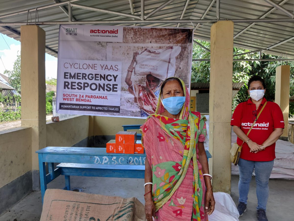ActionAidIndia's tweet photo. Amid a devastating 2nd wave of COVID, #CycloneYaas hit WB &amp; Odisha, making marginalized sections further vulnerable. With support from @StartNetwork, we're reaching out with shelter kits &amp; non-food items to single women, elderly &amp; persons with disability in South 24 Parganas, WB. https://t.co/eOFEwU75pV