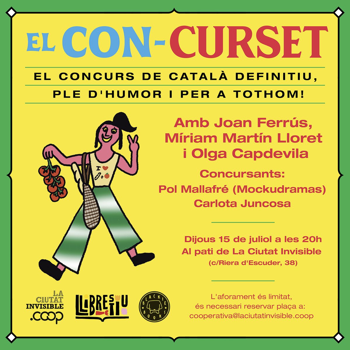 ciutatinvisible's tweet photo. [DIJOUS 15/7 · 20H]

Arriba el concurs definitiu: el #conCURSET! 

Amb #OlgaCapdevila, @joan_ferrus i @mirmalloret, autors del llibre, i dos concursants: @mockudramas i #CarlotaJuncosa! 

I @BlackieBooks ens ha enviat un detallet per qui vingui! 😏 https://t.co/rxBgOfKDcH