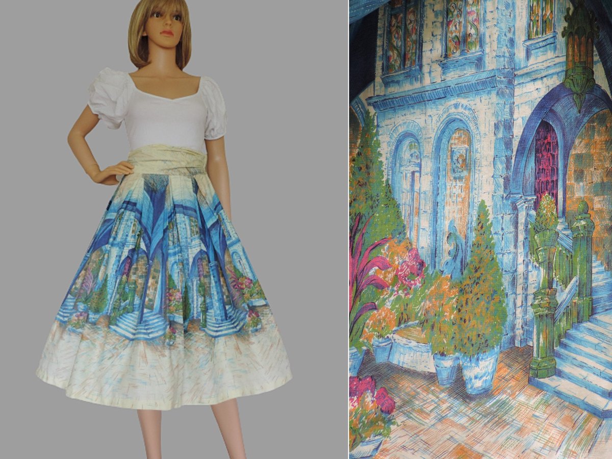 OfWearable's tweet photo. Excited to share the latest addition to my #etsy shop: 50s Skirt, Novelty Print Cotton Skirt, Courtyard by John Wolf, 1950s Vintage Mid Century Full Skirt https://t.co/ZSZmtq7Gur #pinuprockabilly #full #skatercircle #johnwolf #courtyard #50sskirt #noveltyprintskirt https://t.co/U9Z7FEYgts