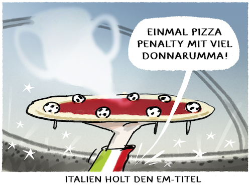 ErnstvAll's tweet photo. Die #SquadraAzzurra holt den EM-Titel nach #Italien 

#Euro2020Final #EM2020 #ItsComingRome #Donnarumma 
(cartoon von markus-grolik) https://t.co/ctqL9Y6g7g