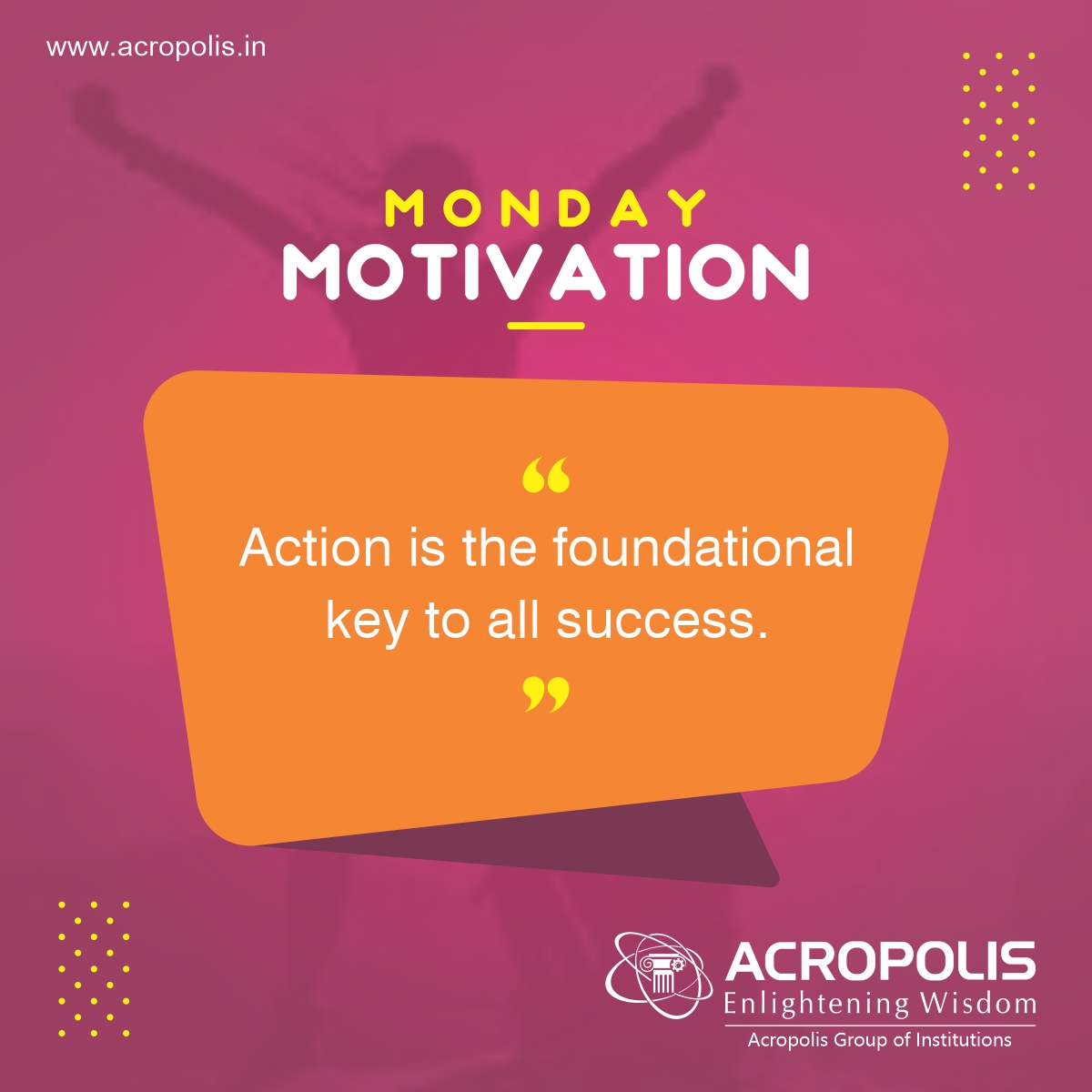 AcropolisIndia's tweet photo. Keep moving towards your goal, that's the only way to accomplish it. 
______
#AcropolisCollege #AdmissionsOpen #AcropoliGroupOfInstitutions #Acropolis #AcropolisIndore #MondayMotivation https://t.co/qirRsafskd