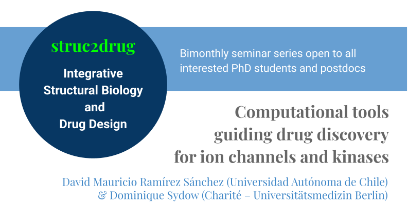 struc2drug's tweet photo. Join our next @struc2drug seminar this Thursday at 17:00 (CEST) on "Computational tools guiding drug discovery for ion channels and kinases" with @davimau and @dominiquesydow. 
Contact us for an invite to the call!
More details: https://t.co/E5YCTDzd3J https://t.co/DEYDqlcLNV