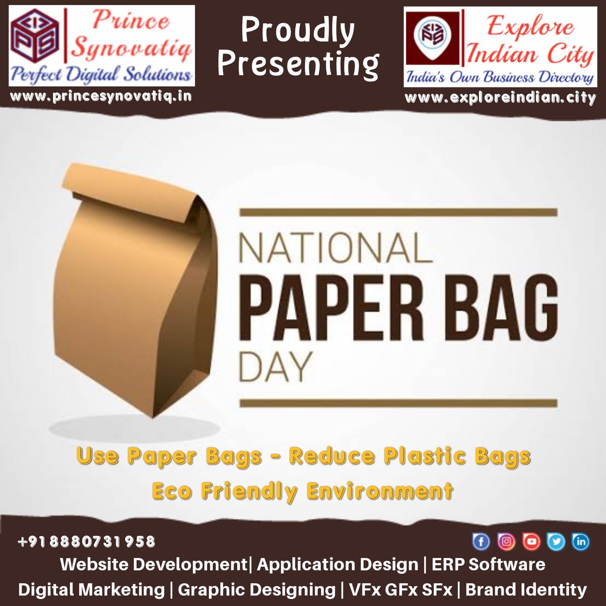 ExploreIndianCy's tweet photo. #12_July
#Paper_Bag_Day is observed on 12 July annually to recognise the importance of an invention of #Paper_Bag that we mostly take it for granted. In 1852, Francis Wolle, a schoolteacher, invented the first machine to mass-produce paper bags.
@princesynovatiq
#PrinceSynovatiq https://t.co/Oz2sy0uBcz
