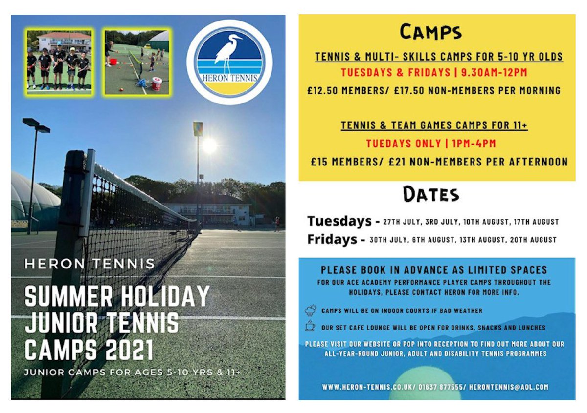 Inspired by #Wimbledon2021? Heron Tennis <a href="/AceNewquay/">Heron & Ace Tennis</a> are running summer holiday camps for ages 5-10 and 11+ this summer. Visit heron-tennis.co.uk to find out more.