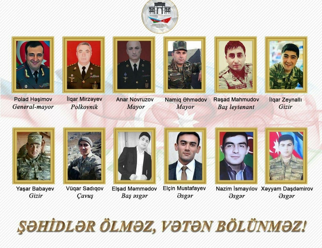 Tovuz döyüşlərindən 1 il ötür.

Düşmənin təxribat xarakterli hücumu nəticəsində Azərbaycan Ordusunun general-mayoru Polad Həşimov, polkovnik İlqar Mirzəyev və həmçinin hücumun qarşısını alarkən daha 10 hərbi qulluqçu şəhid olub. 

Allah bütün şəhidlərimizə rəhmət eləsin.