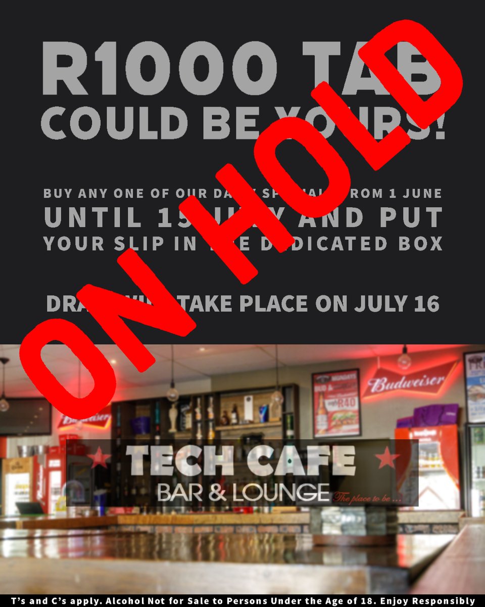 TechcafeB's tweet image. IMPORTANT NOTICE:  Due to the seriousness of the 3rd wave of Covid 19 infections we have decided to put our R1000 TAB Competition on hold to give everyone a chance.
The current entries already in the box will remain as is.
The new end date will be announced on our social media