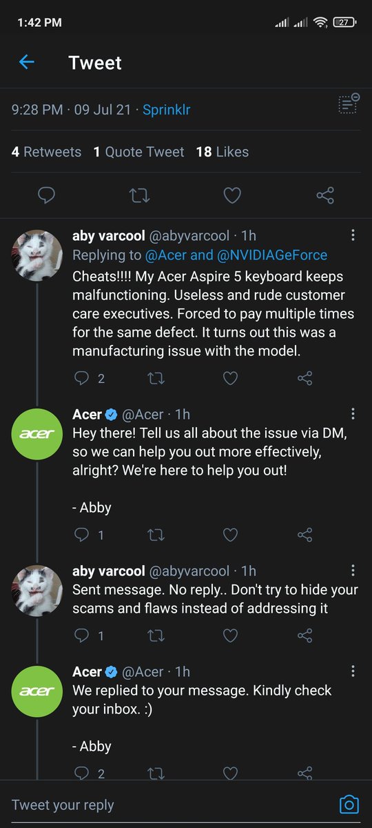 abyvarcool's tweet photo. @ASUSIndia @TrakinTech @Flipkart @Acer_India @Acer The worst devices and worst service. Because of them  can't work and I'm losing money. Job at jeopardy. Don't have money to buy new laptop. I'm screwed. Please don't let this happen to you. https://t.co/aV9U9deyBi