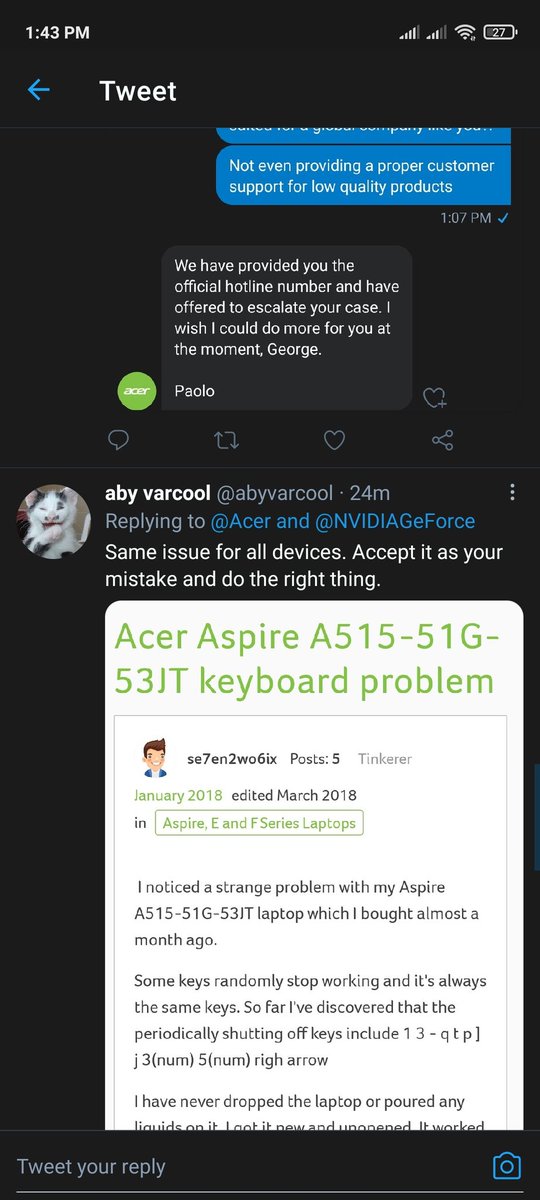 abyvarcool's tweet photo. @Lenovo_in The worst devices and worst service. Because of them  can't work and I'm losing money. Job at jeopardy. Don't have money to buy new laptop. I'm screwed. Please don't let this happen to you. https://t.co/YdObREI11N