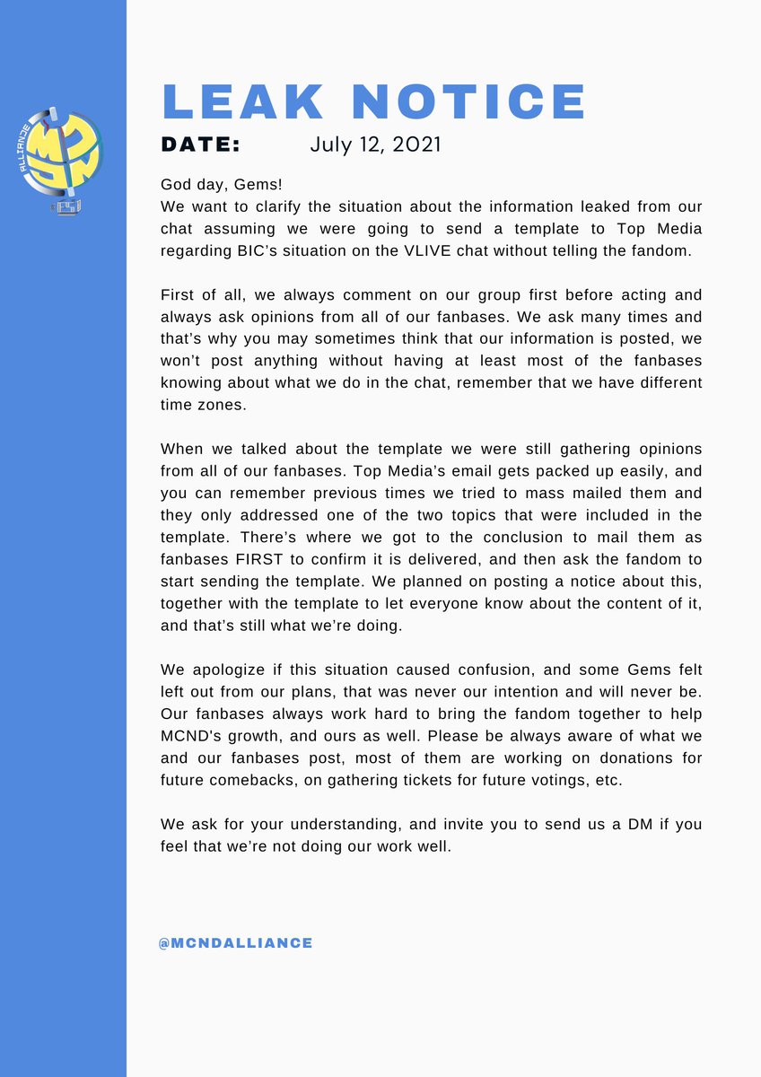 MCNDAlliance's tweet photo. 📢 |

Information regards a leaked information from the alliance chat. Let's avoid misunderstandings, our DMs are open for any concern. https://t.co/KKrUQuNmgI
