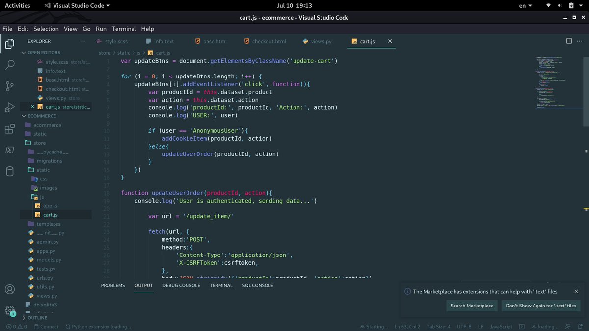Day 56 #100DaysOfCode round 2
card.js for E-commerce 
#javascript #Django