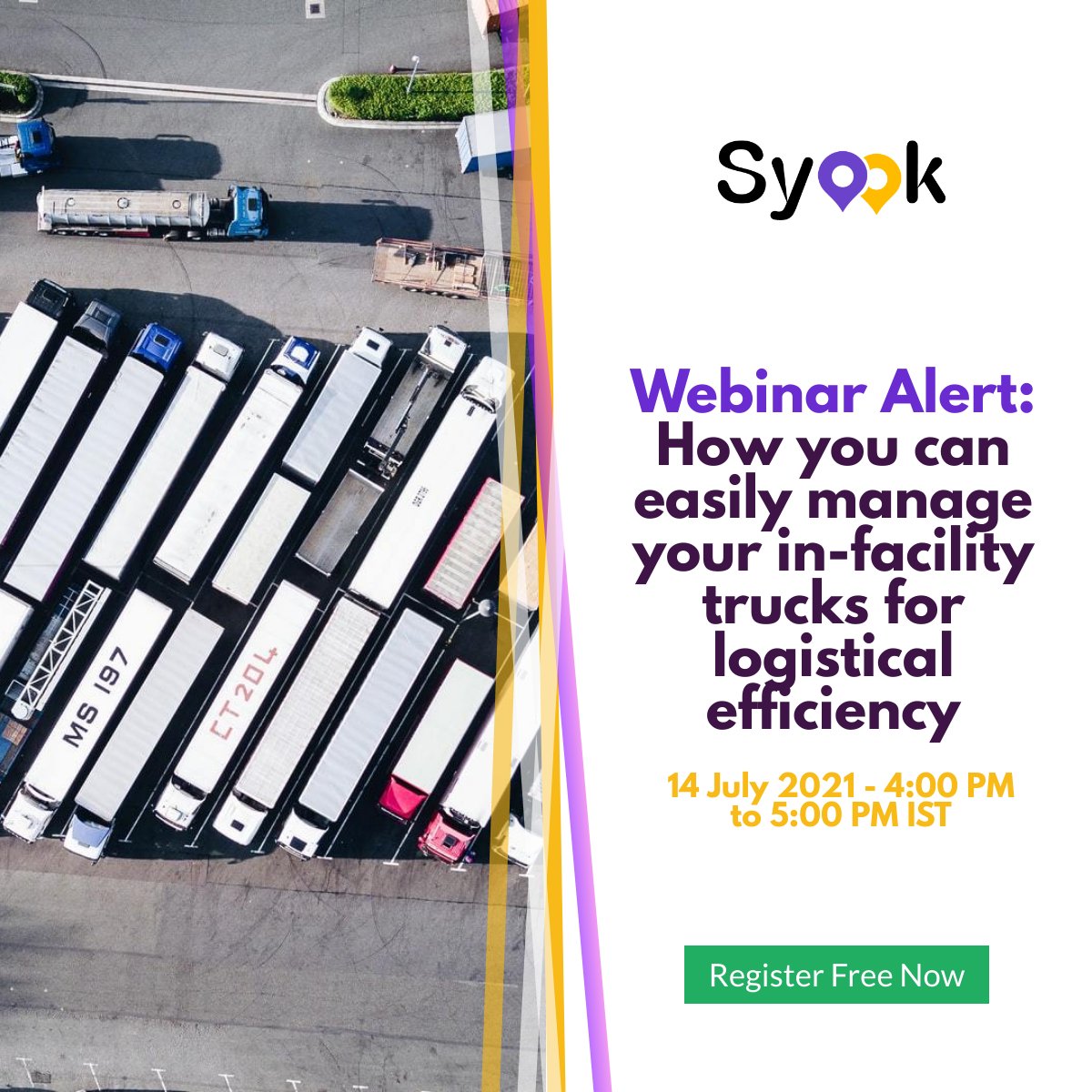 On the 14th of July 2021, Syook is coming up with an intriguing webinar on How you can easily manage your in-facility trucks for logistical efficiency.

Register free now: webinars.syook.com/tito-webinar-1…

#RTLS #iot #iiot #realtimedata #iotplatform #employeesafety #RescueNavigation
