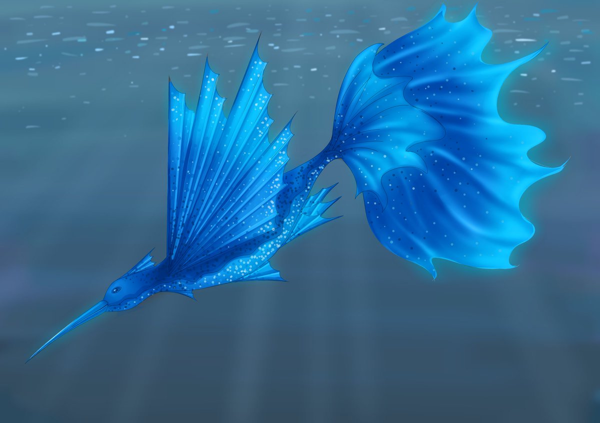 MiyaDraw's tweet image. J'ai participé à un défi sur discord où fallait inventer une créature marine, je l'ai appelé le "Mizutori" ✨