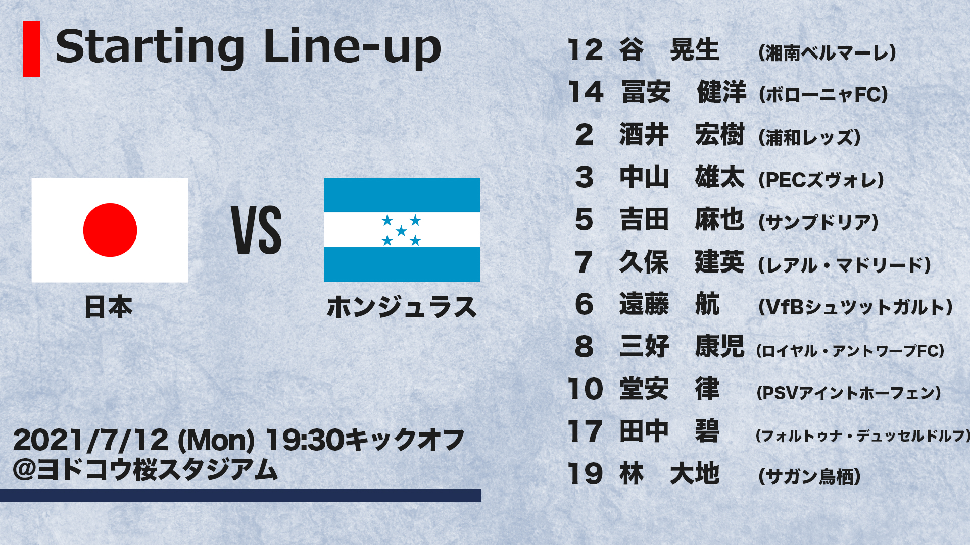 jリーグ 日本プロサッカーリーグ スタメン発表 代表親善試合 U 24日本代表 Vs U 24ホンジュラス代表 19 30ko jリーグ Jfa Daihyo U24日本代表 jリーグ 日本プロサッカーリーグ スタメン発表 代表親善試合 U 24日本代表 Vs U 24ホンジュラス代表 19 30ko jリーグ Jfa Daihyo U24日本代表