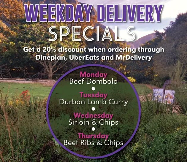 Enjoy the moyo indulgence from the comfort of your own home with our Weekday specials 😄
 
Get 20% off when you order from DinePlan, UberEATS and MrDelivery only.
