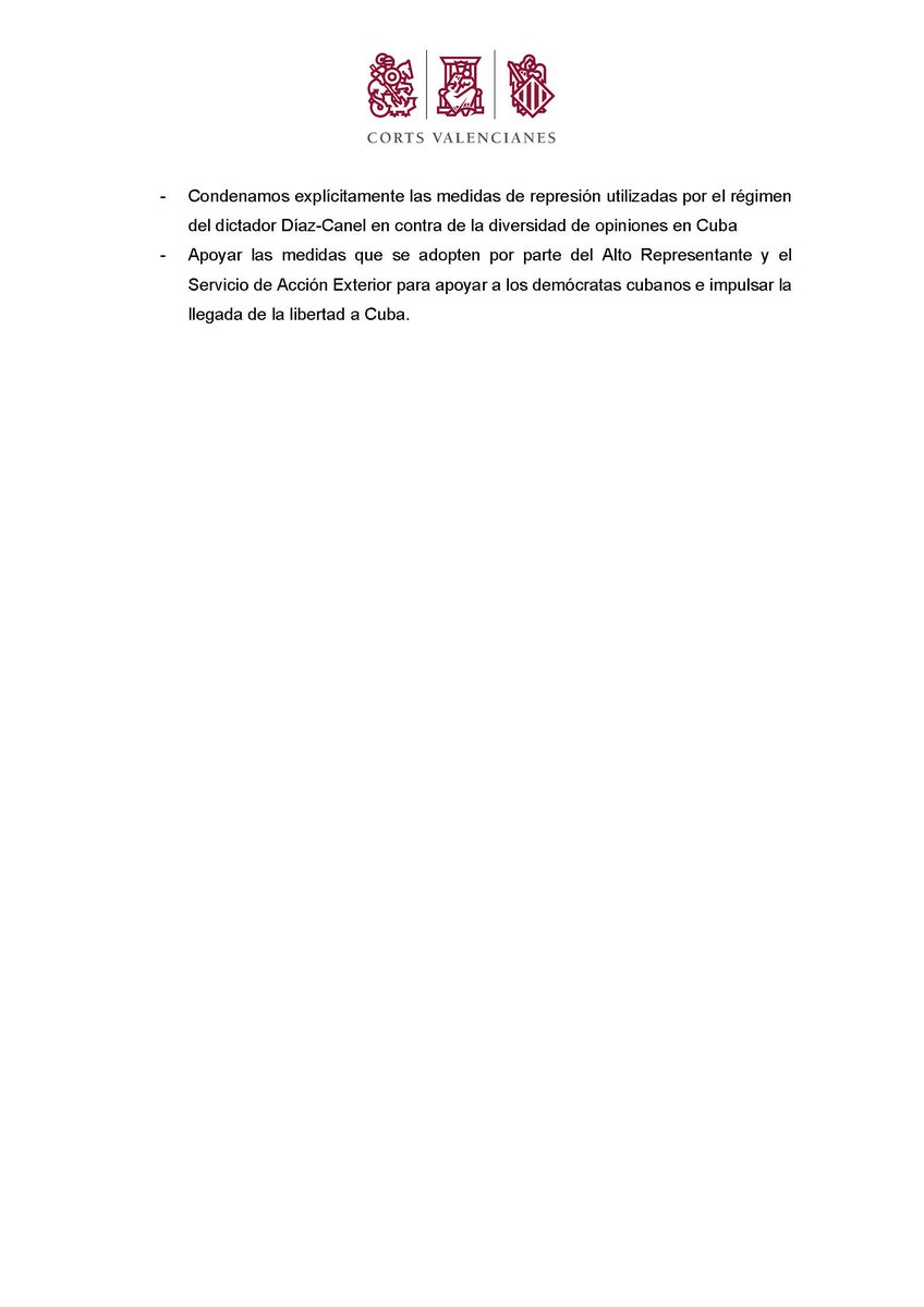 CsCValenciana's tweet photo. 🇨🇺 Ante la tiranía que sufre Cuba, presentamos en Les Corts una Declaración Institucional para condenar la dictadura y la represión comunista.

🍊🏛 Pedimos a todos los grupos políticos que apoyen a los demócratas para impulsar la libertad del pueblo cubano. https://t.co/4DxdcnFwIs