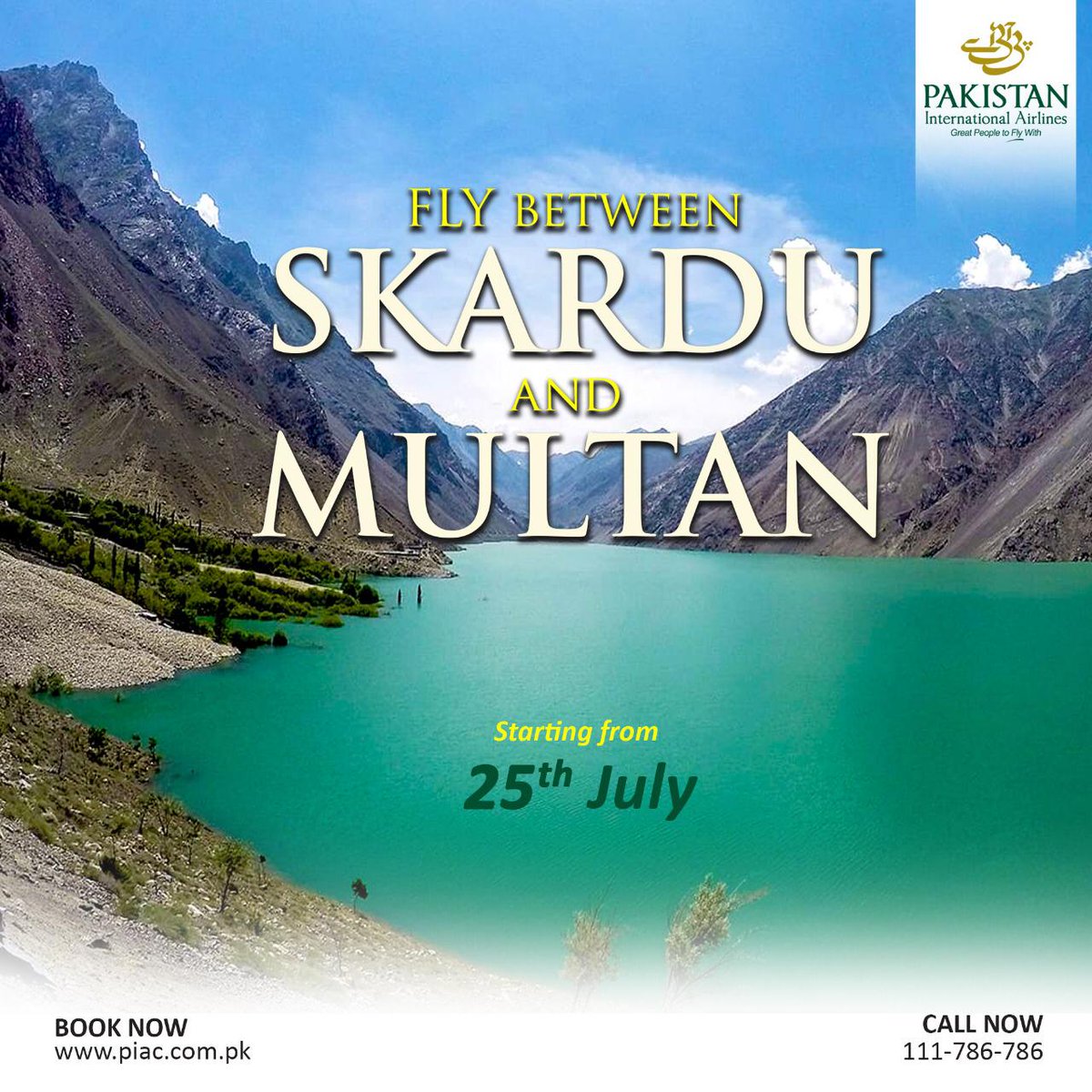 Official_PIA's tweet photo. After connecting #Skardu to #Islamabad, #Lahore, #Karachi, #Sialkot and #Faisalabad, #PIA now introduces a direct flight between #Multan & Skardu. Now pack your bags and avoid the sweltering summer heat by being to the heaven on earth. #Greatpeopletoflywith https://t.co/eljAAEqIOX