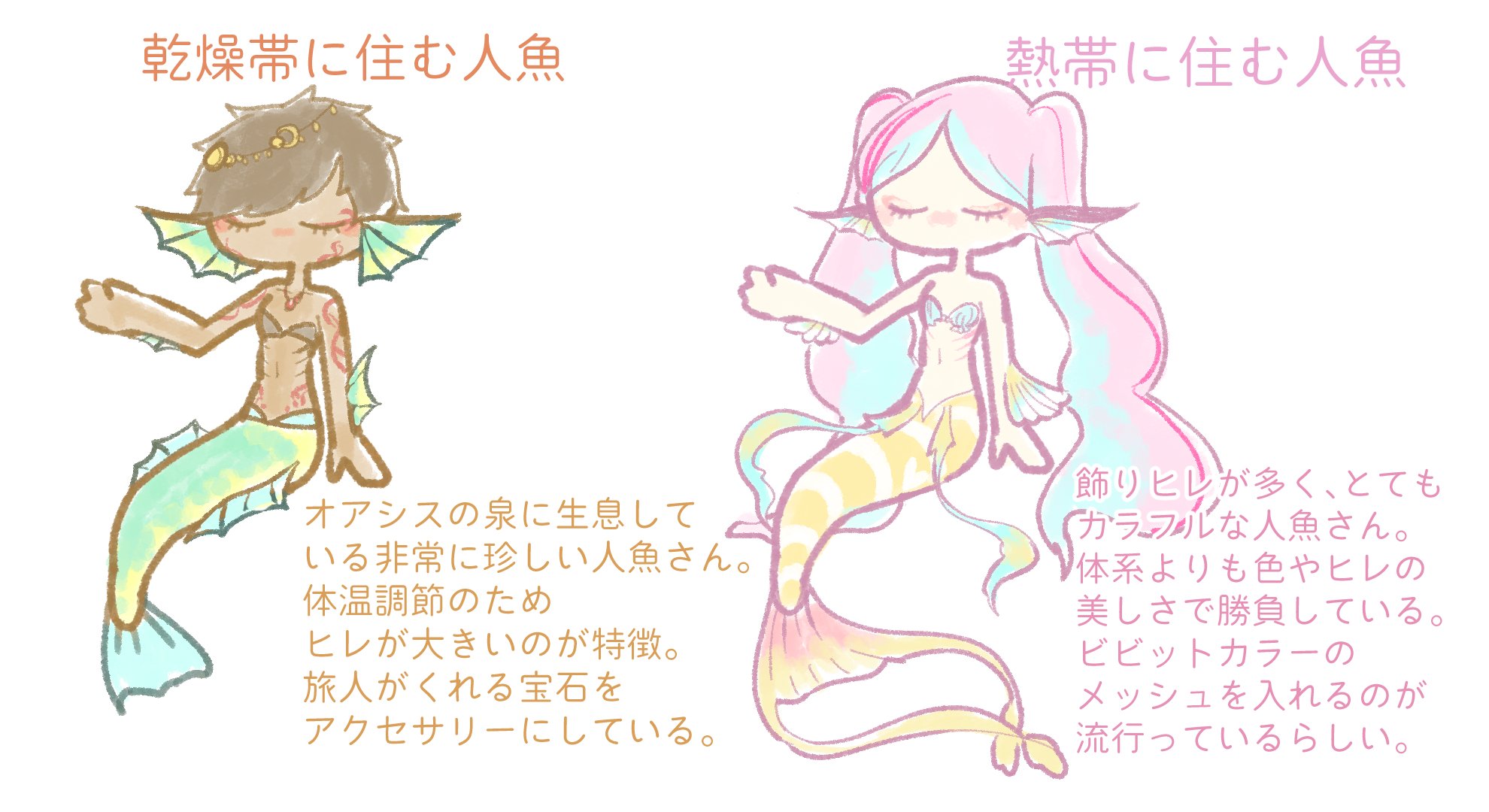 水鏡いるか オリ曲投稿した 住む地域によってファッションもヒレの大きさや形も違う人魚さんたち T Co Jjewpcttqf Twitter