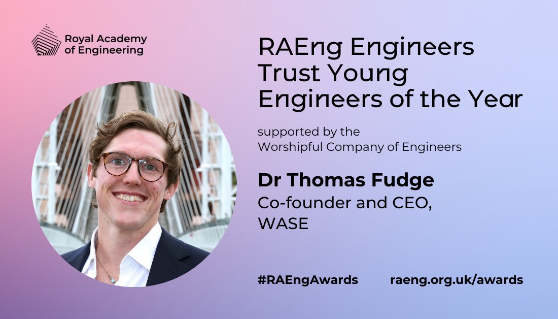 As co-founder and CEO of @WASELimited, <a href="/TomFudge/">Tom Fudge</a> is providing decentralised wastewater treatment and clean energy for food and drink manufactures and low-resource communities in the UK and Kenya.   raeng.org.uk/news/news-rele… #RAEngAwards