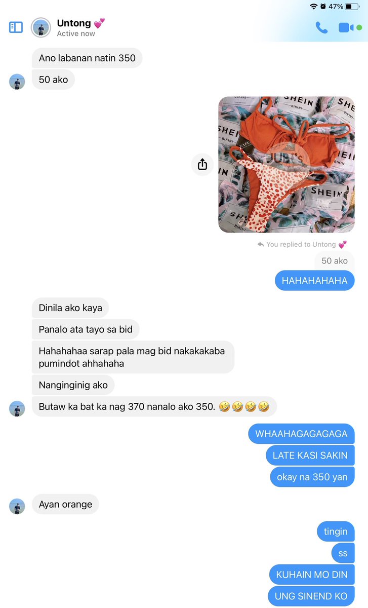 whatifangge's tweet photo. nasa tagaytay ako kaya di ako makapagmine ng swimsuit sa live. ang taas na ng bid so sabi ko pass na kasi waley ako budget. kaloka si kuya mo siya na raw sa 50 HAHAHAHAHAHAHAHA 😂 salamat ser sa pagsuporta sa aking pagiging hubadera ems https://t.co/d847s5YJ3S