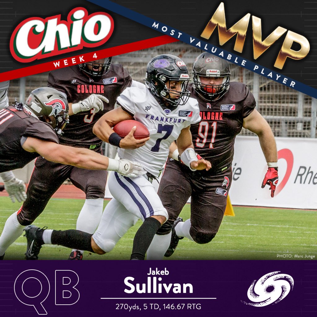 European League of Football (@elf_official) on Twitter photo Well deserved! 👏🏼 <a href="/JakebSullivan/">JAKEB</a> is the <a href="/chio_de/">Chio Tortillas</a> MVP of Week 4! Well deserved! 👏🏼 <a href="/JakebSullivan/">JAKEB</a> is the <a href="/chio_de/">Chio Tortillas</a> MVP of Week 4!