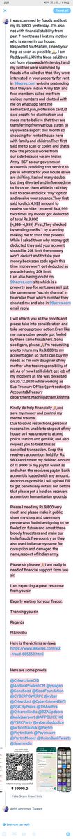 likhitha511's tweet photo. Dear Nikhil,Please help me out 
@actor_Nikhil 
Lost Rs.9,800 by fraudsters in these pandemic situations I'm already depressed with financial stability.
#scamfrauds #mentalhealth
#depression #ScamsAction #paytm #onlinefraud #nikhilsiddhartha #likhithareddypalli https://t.co/5rAtjyC8WN