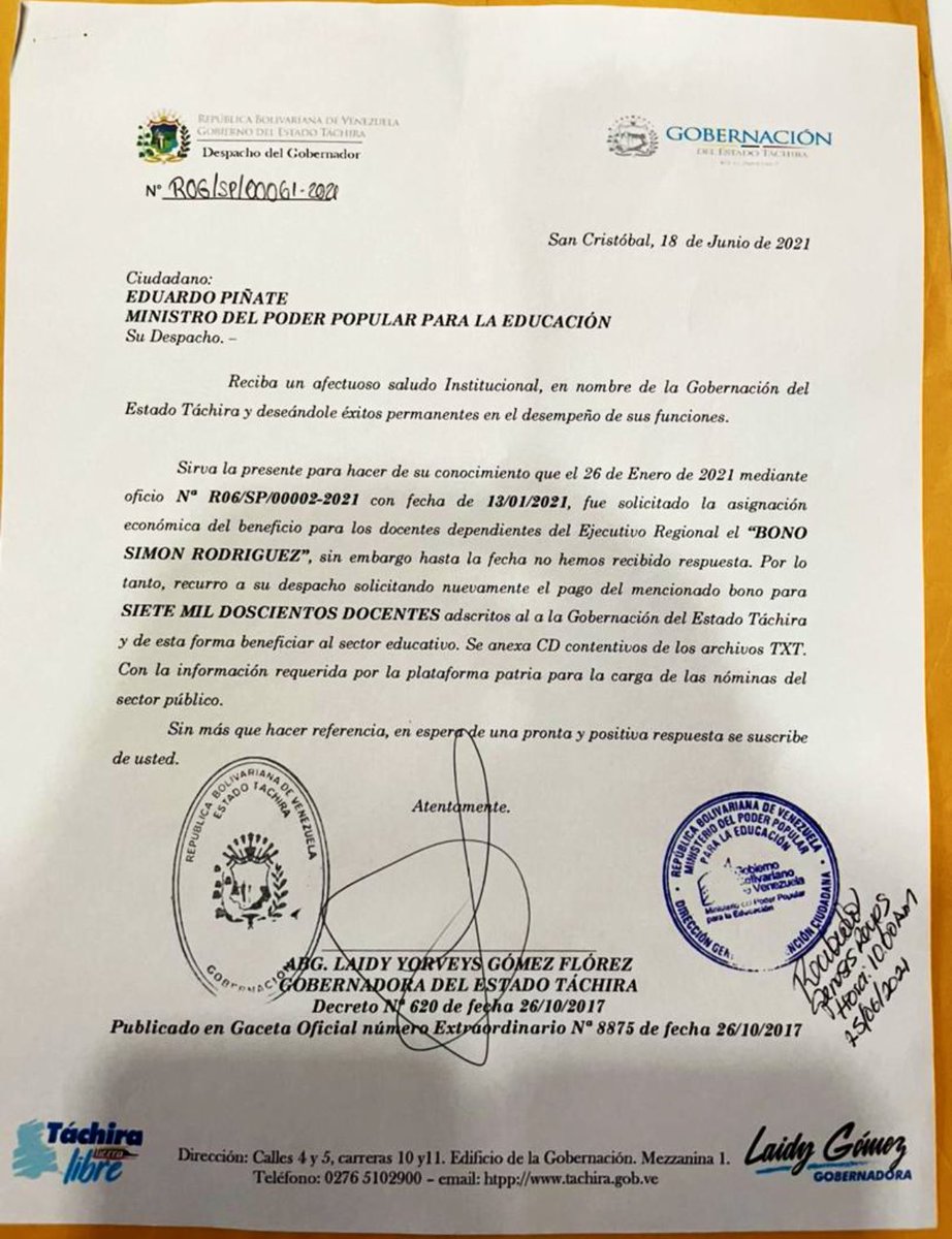 laidygomezf's tweet photo. #12Jul ATENCIÓN Docentes de @GobiernoTachira en junio 2021 se reiteró solicitud de pago del #BonoSimonRodriguez adjuntando los formatos TXT.

La respuesta a esta solicitud de justicia social: indiferencia, discriminación y desconocimiento a la angustia vivida por el magisterio👇🏻 https://t.co/kMHOiT9kNp